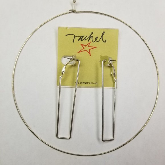 ✅#1026S Rachel NYC RARE Elegant Gorgeous Silver Bar Earrings & Wire Necklace - Picture 2 of 15